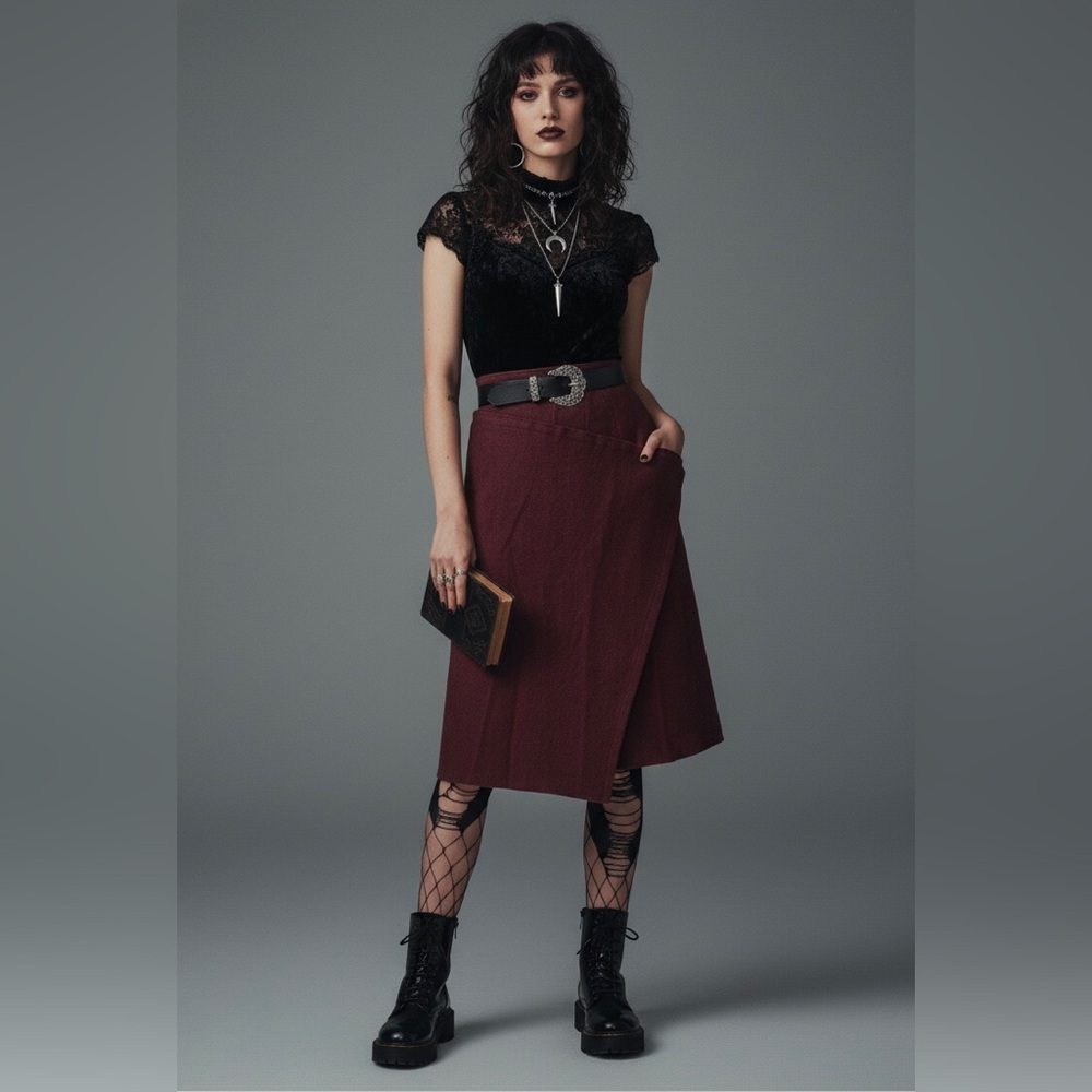 Goth Grunge Wool Blend Skirt Large Asymmetrical Wrap Moody 90s
